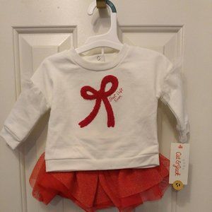 0-3M Cat & Jack Baby Girls' Holiday Best Gift Ever Tutu Skirt Set Red Christmas
